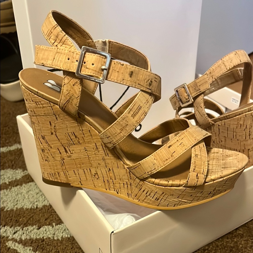 BP Beige Cork Wedges